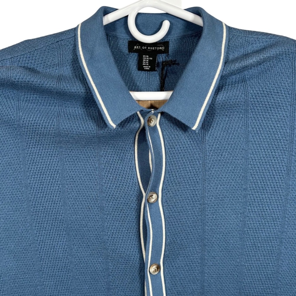 Art of Rhetoric Mens‎ XL Blue Knit Button Up Polo Shirt Short Sleeve Rayon New